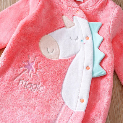 Vêtements pour bébé, mignon dessin animé licorne 3d, flanelle douce pour garçons et filles de 0 à 18 ans, automne et hiver, sac pour bébé à manches longues, combinaison de pied