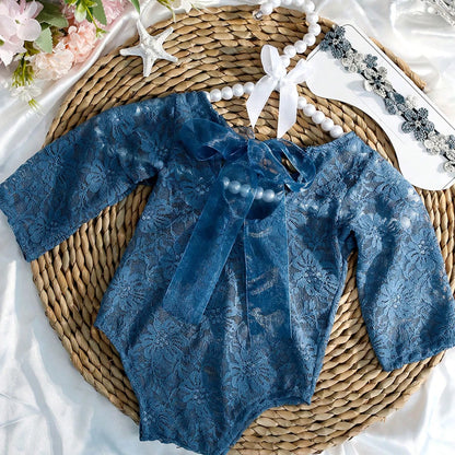 Ylsteed – ensemble 2 pièces pour nouveau-né, barboteuse en dentelle, tenues de photographie pour nourrissons avec bandeau assorti, accessoires de prise de vue Photo pour bébé fille