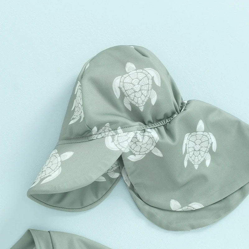 Tregren – maillot de bain pour garçons, protection contre les éruptions cutanées, manches longues, imprimé tortue/dinosaure, avec bonnets de bain, vêtements de plage