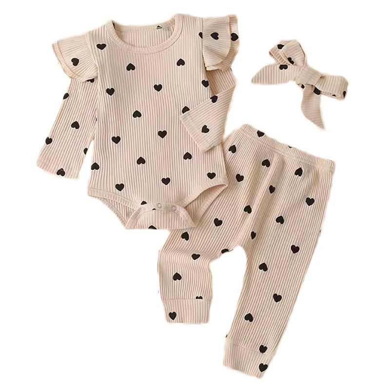 3 pièces bébé fille tenue ensemble nouveau-né enfant en bas âge enfants ensemble de vêtements bébé filles dentelle volants coton body + pantalon + bandeau vêtements