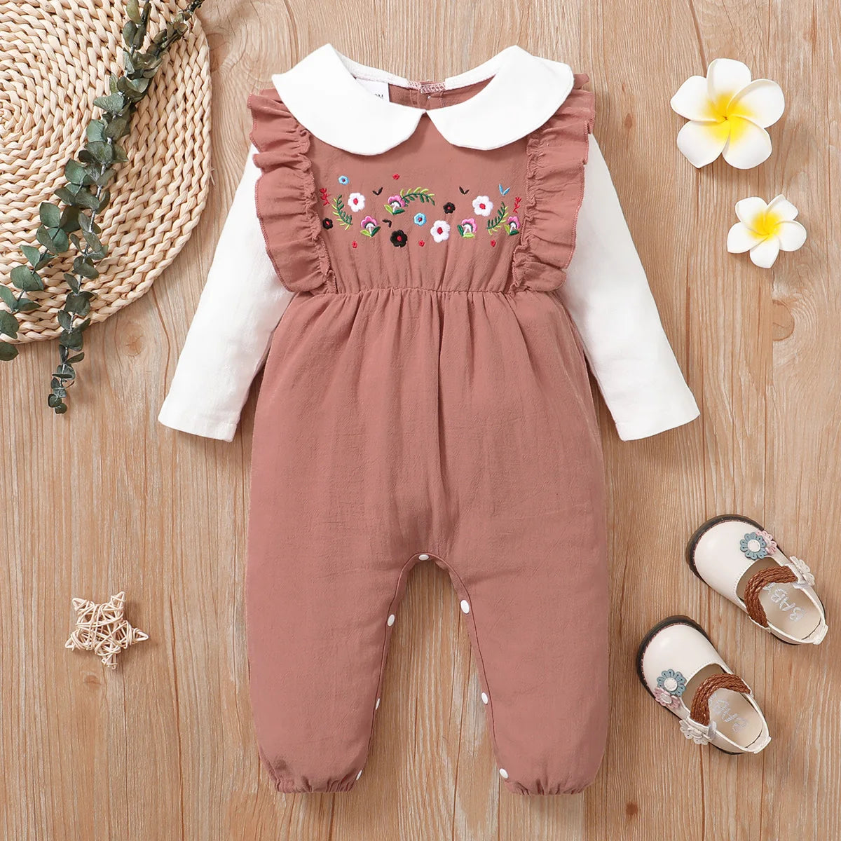 Nouveau-né bébé pur coton motif de fleurs couleur bloquée confortable manches longues body 0-18 mois femme bébé ramper costume