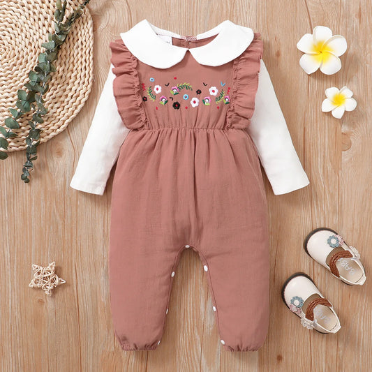 Nouveau-né bébé pur coton motif de fleurs couleur bloquée confortable manches longues body 0-18 mois femme bébé ramper costume