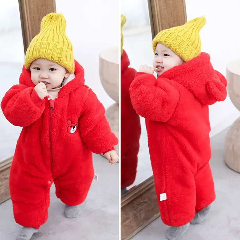 Barboteuse pour nouveau-né, ours en peluche mignon, garçon, automne hiver, garde au chaud, à capuche, combinaison globale pour nourrissons filles, vêtements d'extérieur