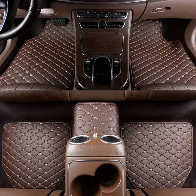 Tapis de sol de voiture en cuir PU, 5 pièces, imperméable, protection des pieds, à la mode, universel, pour toutes les saisons