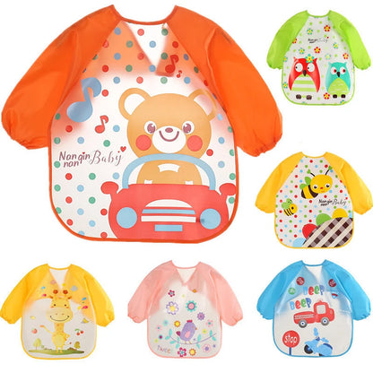 Bavoir anti-salissures pour bébé de 0 à 3 ans, manteau à manches longues, avec sangle, doux, mignon, motif de dessin animé, D343