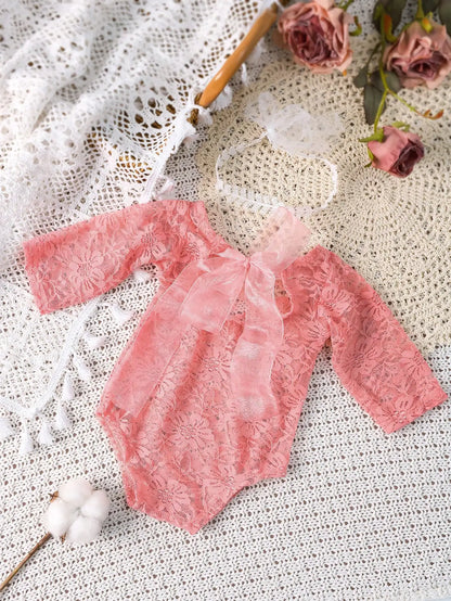 Ylsteed – ensemble 2 pièces pour nouveau-né, barboteuse en dentelle, tenues de photographie pour nourrissons avec bandeau assorti, accessoires de prise de vue Photo pour bébé fille