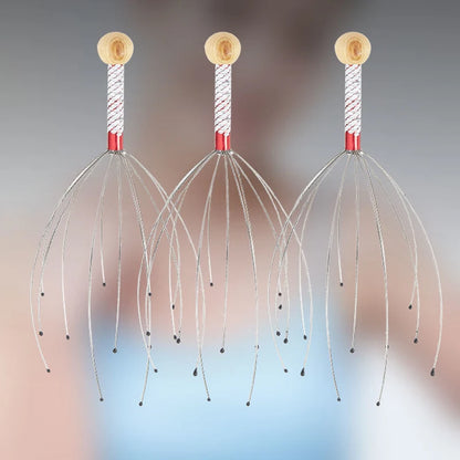Masseur de tête de poulpe en acier inoxydable, 1 pièce, relaxant de tête gravé, griffe de Massage du cerveau, grattoir du cuir chevelu, soulage les démangeaisons, couleur aléatoire