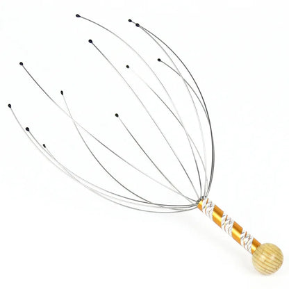 Masseur de tête de poulpe en acier inoxydable, 1 pièce, relaxant de tête gravé, griffe de Massage du cerveau, grattoir du cuir chevelu, soulage les démangeaisons, couleur aléatoire