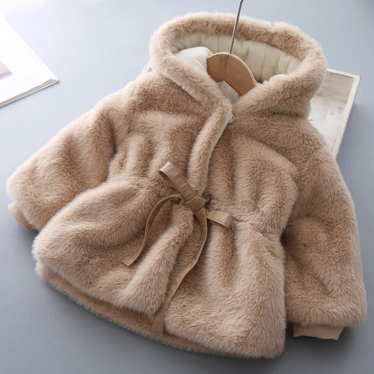 Manteau d'hiver pour filles, Super chaud, fourrure de vison, rembourré, épais, manches longues, manteaux à capuche, veste pour bébés enfants, vêtements d'extérieur en peluche