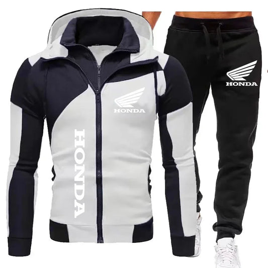 Nouveau ensemble de sport décontracté deux pièces à col montant en pur coton Honda pour hommes avec veste à double fermeture éclair et sweat-shirt à capuche haut ouvert