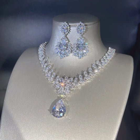 Ensemble de bijoux en diamant Imitation Moissanite, Flash d'explosion, pendentif de luxe, collier et boucles d'oreilles pour femmes, nouvelle collection
