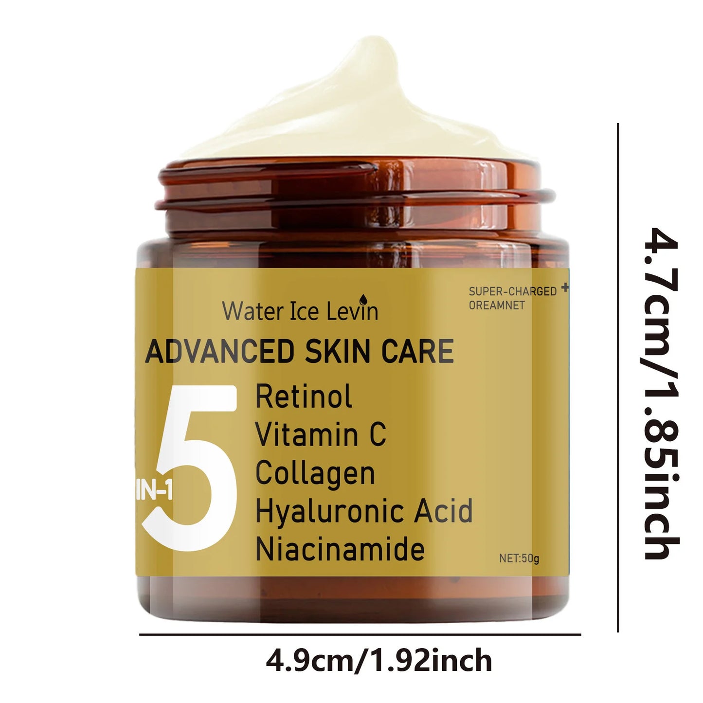 La crème pour le visage contient l'acide hyaluronique, le collagène, le rétinol et la niacinamide hydrate et la nutrition, douce, d'élasticité et énergique pour la peau