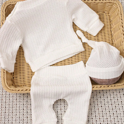Ylsteed "bonjour" broderie nouveau-né photographie accessoires infantile barboteuse combinaison avec chapeau à nœud bébé à la maison tenue bébé Photo cadeau