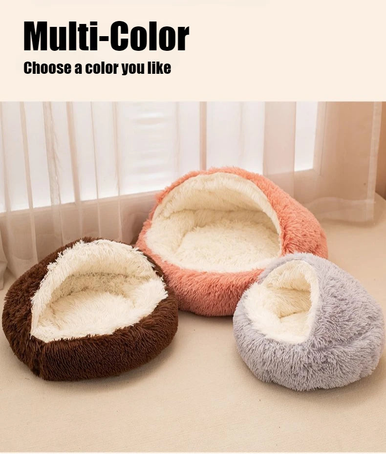 Lit pour animaux de compagnie 2 en 1 en peluche douce 50CM avec housse lit rond pour chat matelas pour chiot chaud chat chien nid de couchage grotte pour petits chiens tapis