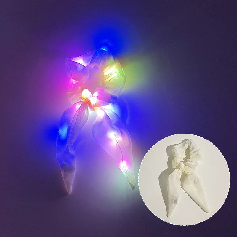 Chouchous lumineux LED populaires pour femmes et filles, corde à cheveux scrunchy scintillante, bandeau lumineux pour Halloween