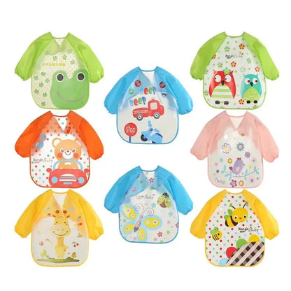 Bavoir anti-salissures pour bébé de 0 à 3 ans, manteau à manches longues, avec sangle, doux, mignon, motif de dessin animé, D343