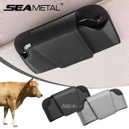 SEAMETAL – porte-lunettes pare-soleil en cuir de vache, boîte de protection pour lunettes de soleil résistantes à l'usure, mallette de rangement pour lunettes automobiles