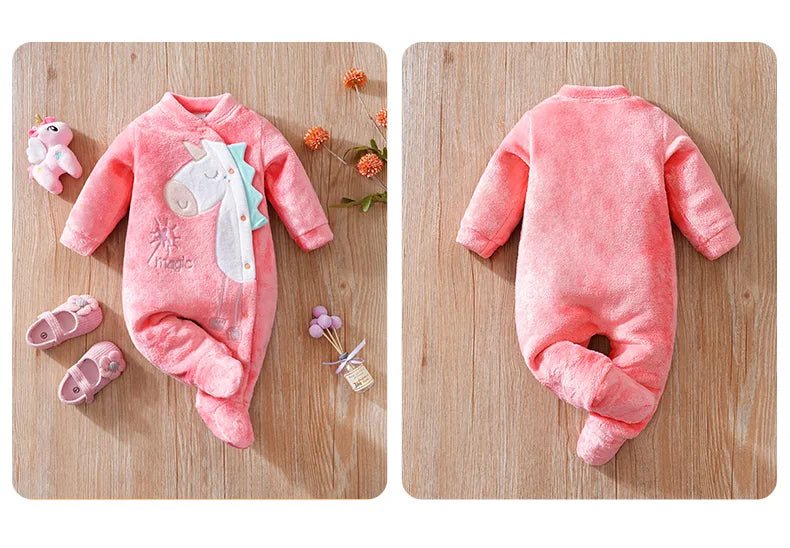 Vêtements pour bébé, mignon dessin animé licorne 3d, flanelle douce pour garçons et filles de 0 à 18 ans, automne et hiver, sac pour bébé à manches longues, combinaison de pied