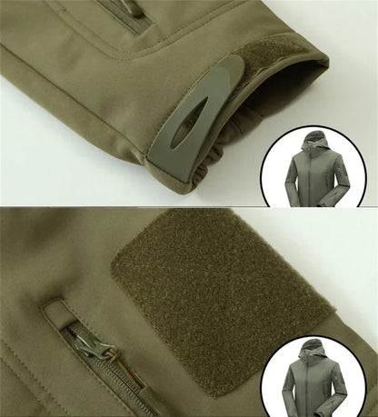 Combinaison camouflage épaisse pour hommes, ensemble d'entraînement tactique imperméable, veste à capuche multi-poches, pantalon polaire, chasse en plein air, 2 pièces, hiver