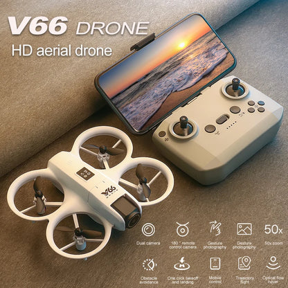 V66 Mini Drone 4K professionnel double caméra Mode sans tête évitement d'obstacles WiFi FPV Dron 360 °   Jouets quadrirotor RC à rabat pour enfants