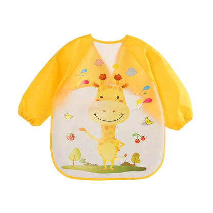 Bavoir anti-salissures pour bébé de 0 à 3 ans, manteau à manches longues, avec sangle, doux, mignon, motif de dessin animé, D343