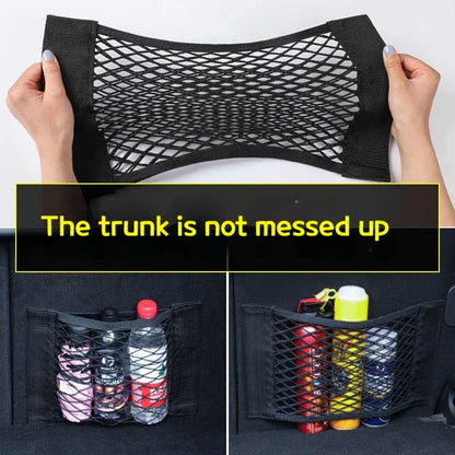 Sac de rangement de bagages, sac de rangement de coffre de voiture, filet de rangement de voiture en Velcro Double extensible, sac de rangement en maille, filet de voiture