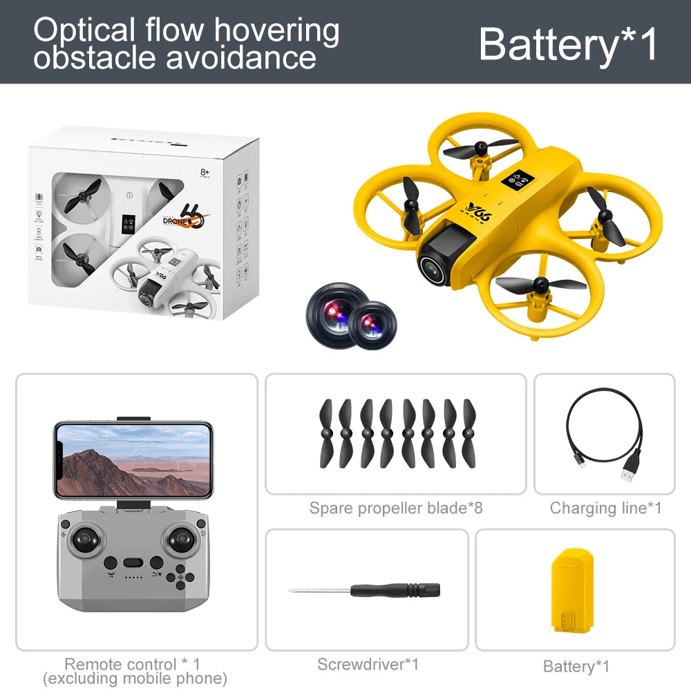 V66 Mini Drone 4K professionnel double caméra Mode sans tête évitement d'obstacles WiFi FPV Dron 360 °   Jouets quadrirotor RC à rabat pour enfants