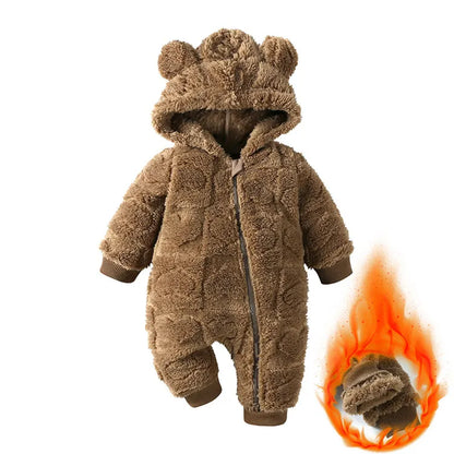 Dessin animé bébé vêtements garçon barboteuse à manches longues arctique velours à capuche bébé fille barboteuse hiver chaud nouveau-né vêtements 0-18 mois