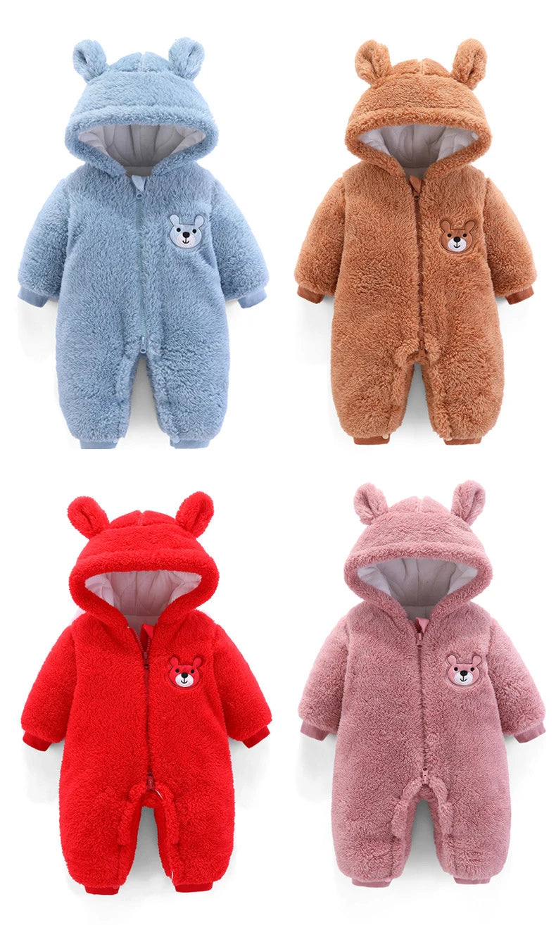 Barboteuse pour nouveau-né, ours en peluche mignon, garçon, automne hiver, garde au chaud, à capuche, combinaison globale pour nourrissons filles, vêtements d'extérieur