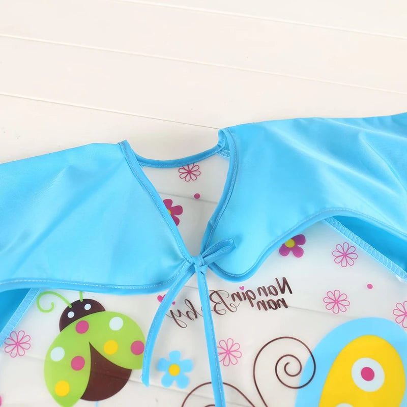 Bavoir anti-salissures pour bébé de 0 à 3 ans, manteau à manches longues, avec sangle, doux, mignon, motif de dessin animé, D343