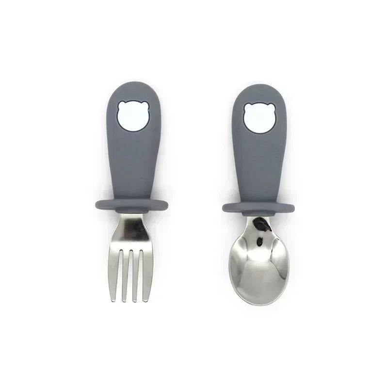 Ensemble de vaisselle de dessin animé pour bébé, ustensiles pour enfants en acier inoxydable, couverts de table pour tout-petits, dessin animé, cuillère d'alimentation pour nourrissons, fourchette