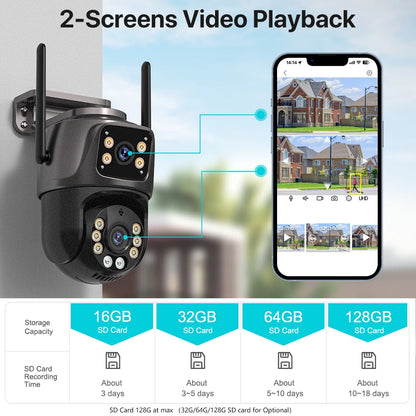 4K 8MP HD Wifi PTZ caméra extérieure 4MP double objectif double écran AI suivi automatique caméra IP CCTV Audio vidéo Surveillance P2P iCSee