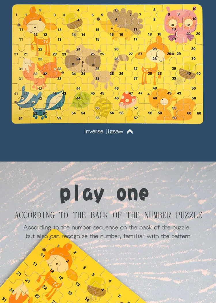 Puzzle de dessin animé 60 pièces avec boîte en métal, Puzzle de véhicule Animal d'éducation précoce pour enfants, jeu d'interaction Parent-enfant