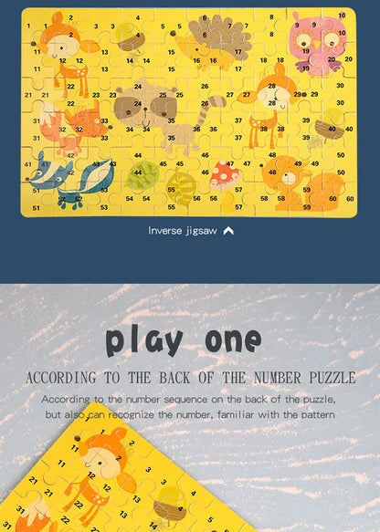 Puzzle de dessin animé 60 pièces avec boîte en métal, Puzzle de véhicule Animal d'éducation précoce pour enfants, jeu d'interaction Parent-enfant
