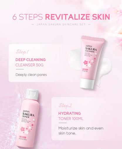LAIKOU Sakura ensembles de soins de la peau nettoyant pour le visage crèmes pour les yeux crème pour le visage sérum Lotion Toner éclaircissant hydratant Kit de soins du visage
