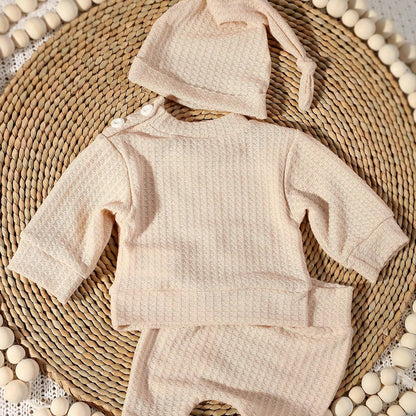 Ylsteed "bonjour" broderie nouveau-né photographie accessoires infantile barboteuse combinaison avec chapeau à nœud bébé à la maison tenue bébé Photo cadeau