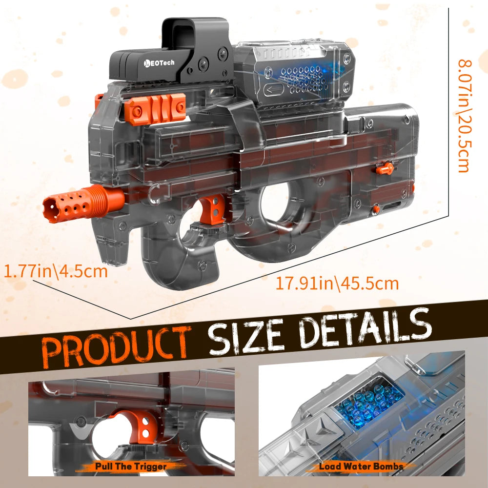 Pistolet à gel électrique en noir transparent! Jouet de balle anti-éclaboussures entièrement automatique, parfait pour les jeux de tir en plein air (sans balles)