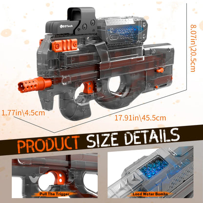 Pistolet à gel électrique en noir transparent! Jouet de balle anti-éclaboussures entièrement automatique, parfait pour les jeux de tir en plein air (sans balles)