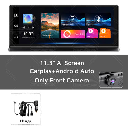 Caméra de tableau de bord sans fil pour voiture, K2 Pro, DVR 4K, Carplay, Android Auto, écran AI, enregistreur vidéo Len pour touristes, navigation GPS, tableau Prada, 11.3 pouces
