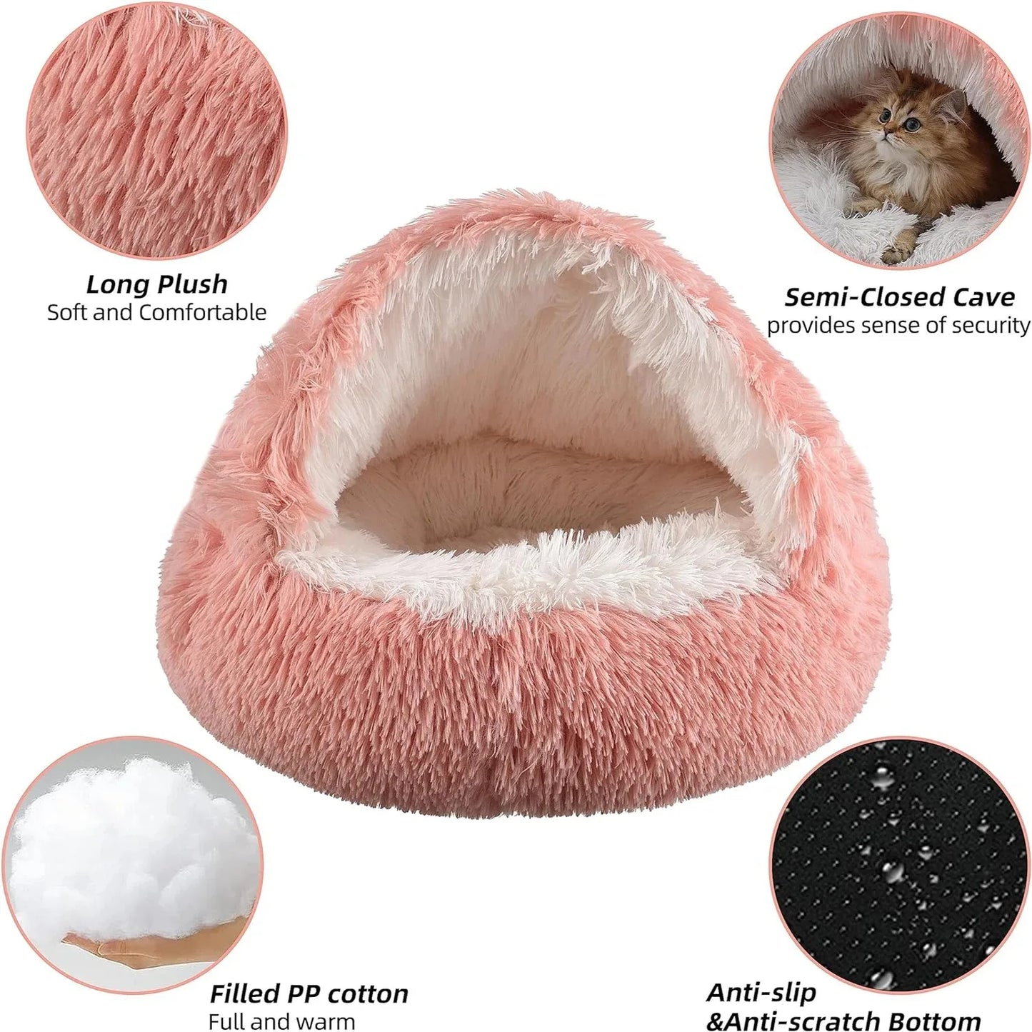 Lit pour animaux de compagnie 2 en 1 en peluche douce 50CM avec housse lit rond pour chat matelas pour chiot chaud chat chien nid de couchage grotte pour petits chiens tapis