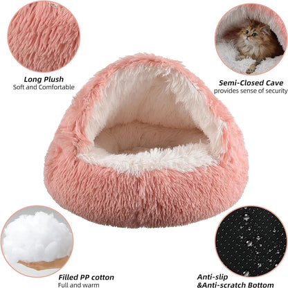 Lit pour animaux de compagnie 2 en 1 en peluche douce 50CM avec housse lit rond pour chat matelas pour chiot chaud chat chien nid de couchage grotte pour petits chiens tapis