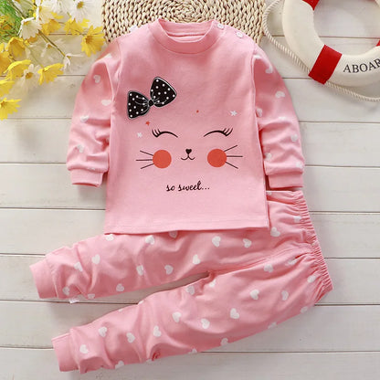 Pyjama en Coton pour Bébé Fille de 0 à 5 Ans, Ensemble de 2 Pièces, Vêtements d'Hiver Décontractés, Dessin Animé, Printemps