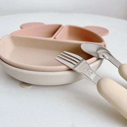 Ensemble de vaisselle de dessin animé pour bébé, ustensiles pour enfants en acier inoxydable, couverts de table pour tout-petits, dessin animé, cuillère d'alimentation pour nourrissons, fourchette