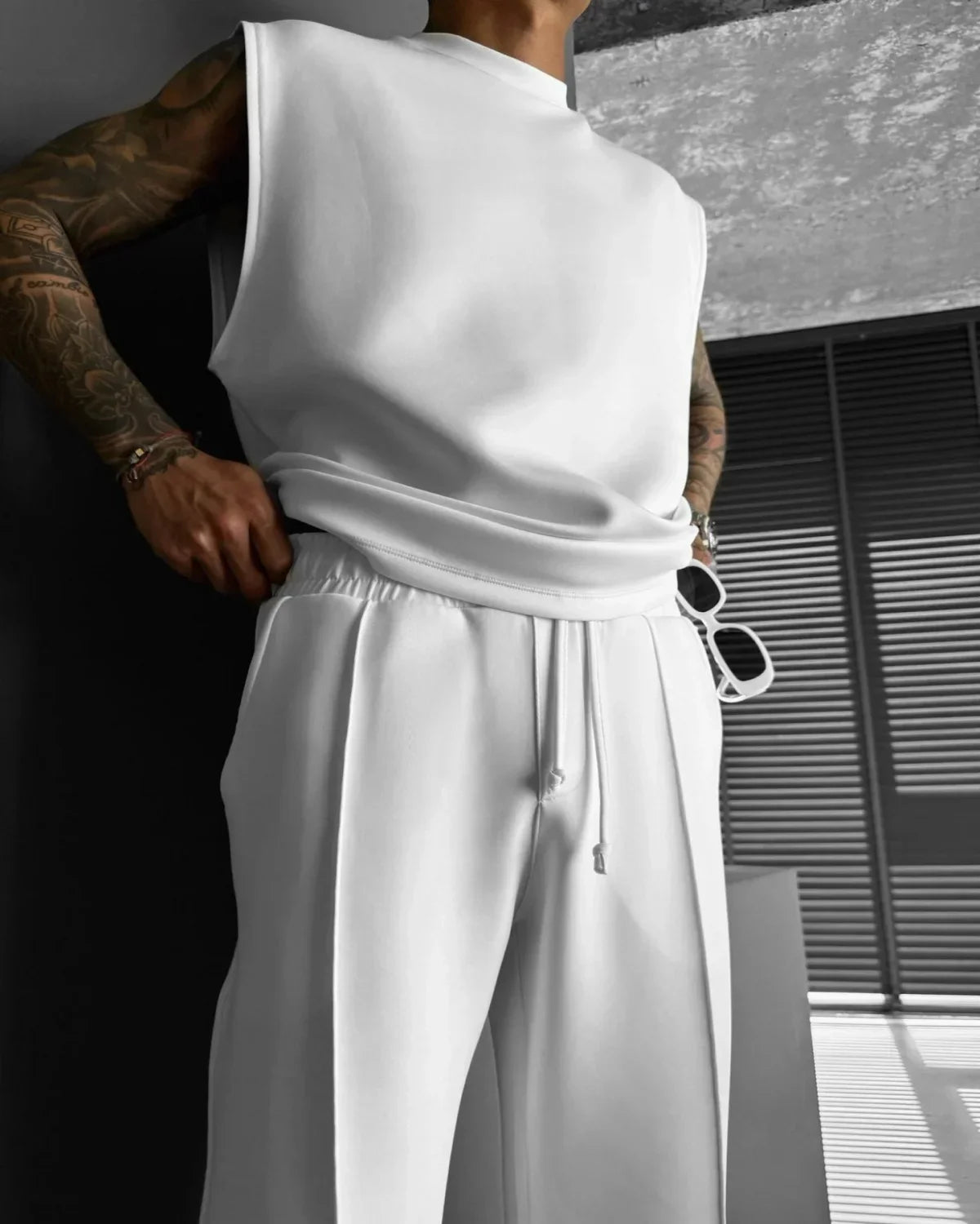 Combinaison de sport sans manches pour hommes, pantalon décontracté de couleur unie, vêtements pour hommes, ensemble deux pièces, nouvelle collection été 2025