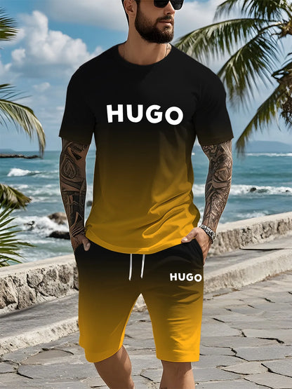 Un tout nouveau ensemble de vêtements pour hommes imprimés numériques en 3D de marque tendance d'été, un vêtement décontracté à la mode adapté aux hommes et aux femmes, bre
