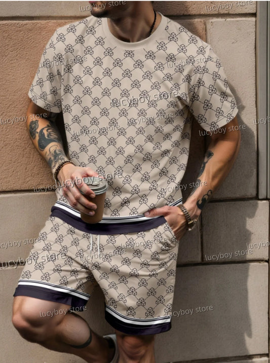 Été nouveau survêtement pour hommes de luxe imprimé T-shirt + ensemble short et haut tenue de Sport costume de Jogging en plein air Streetwear surdimensionné hommes vêtements