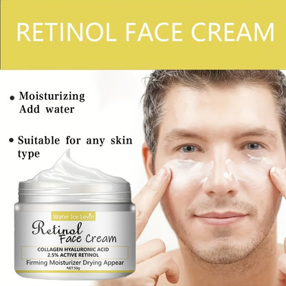 Retinol face cream with 2.5% active retinol, hyaluronic acid and collagen - moisturizing cream for men and women, can tighten and smooth skin - alcohol free, suitable for all skin types, 50g/1.76oz
