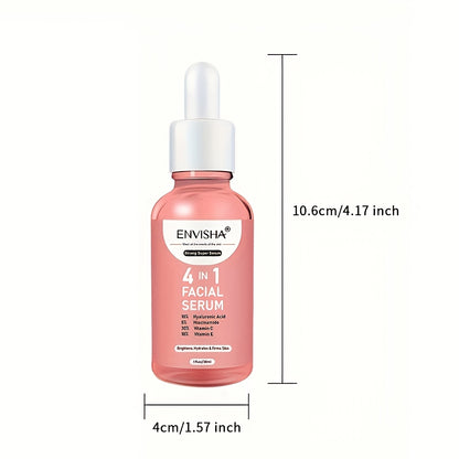 Unisex 4 in 1 Facial Serum - ENVISHA 1 Fl.Oz Moisturizing Drops with Hyaluronic Acid, Niacinamide, Vitamin C & E for All Skin Types, Unscented Face Care