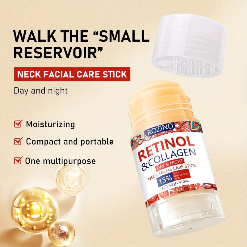 Rozino Retinol & Collagen Neck And Face Cream Stick, 40G - Deep Hydration For Soft, Firm Skin | Long-Lasting Moisture | Hypoallergenic With Glycerin | For All Skin Types