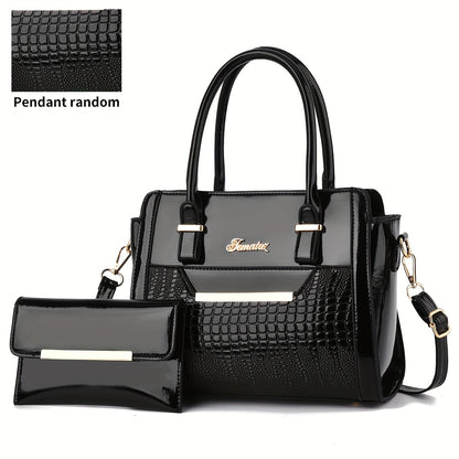 Set Women's Handbags, Elegant Vintage PU Leather Tote With Lizard & Octopus Embossing, Large Capacity Shoulder Bag For Daily & Office Use
